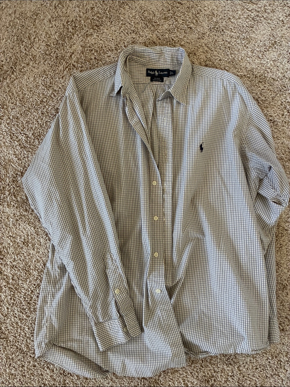 Ralph Lauren Button-Down Shirt in Blue and White Micro-Check